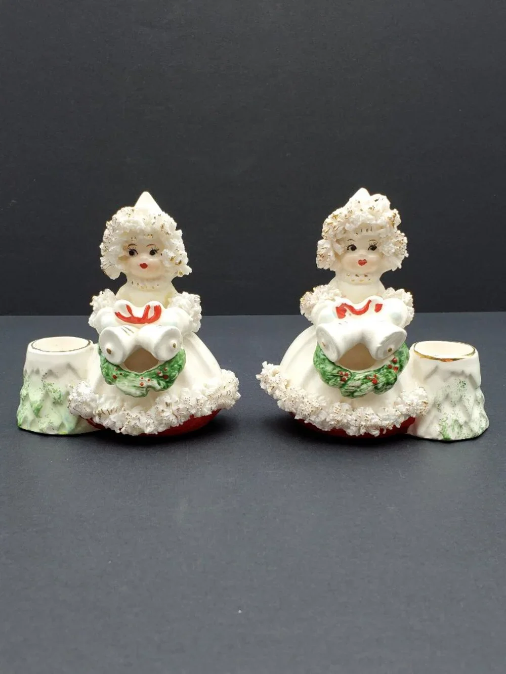 Commodore Japan Spaghetti Trim Angels Candle Holders Lace Girls Holiday Figures